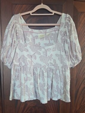 Maeve Cream Top with Lavender Floral Burnout